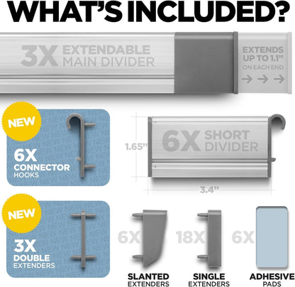 Schubladen-Organizer Verstellbar – Alu 9-teilig 44.5-50 cm