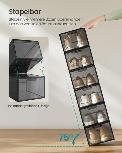 SONGMICS LSP412B01 Schuhboxen Kunststoff – 12er Set Transparentes Schwarz