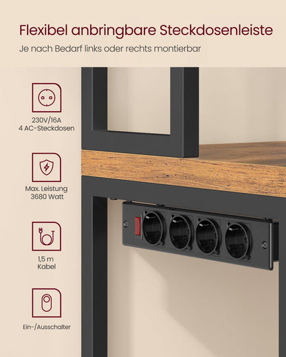 VASAGLE Küchenregal mit Steckdosen, Küchenschrank vintagebraun