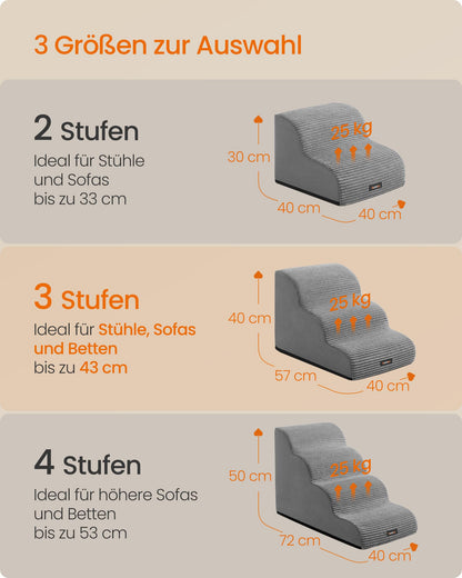 Feandrea Hundetreppe 3 Stufen, rutschfeste Haustiertreppe, taubengrau