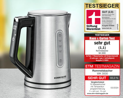 Rommelsbacher Wasserkocher WK 3000 Edelstahl 1,7 L mit Temperaturwahl