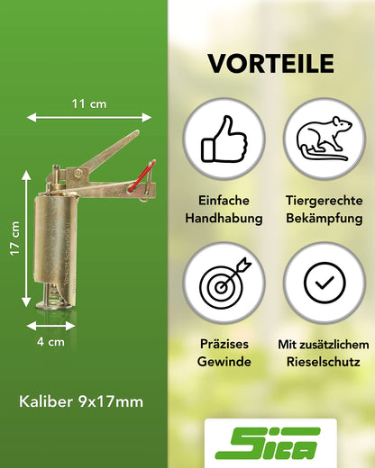 SICA Wühlmausschussfalle – Selbstschussgerät mit Rieselschutz