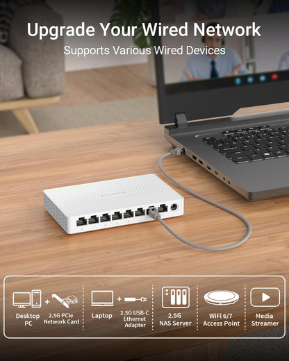 BrosTrend 2.5G 8 Port Unmanaged Netzwerk Switch Lüfterlos