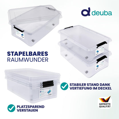 Deuba® RB60 Aufbewahrungsboxen - 6x 30l transparent mit Rollen