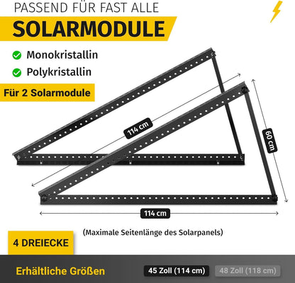 Avoltik Solarpanel Halterung 2er Set aus Aluminium, 0-90°, bis 114 cm
