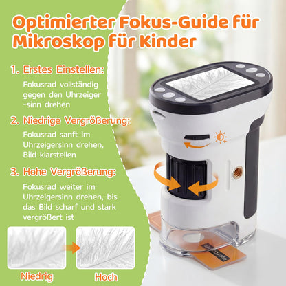 Wothfav Digitales Kindermikroskop 1000x mit IPS-Display und LED