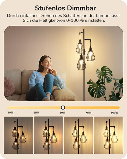 EDISHINE Stehleuchte Industrial 3-flammig dimmbar - Schwarz