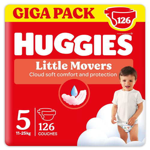 Huggies Little Movers Babywindeln Disney Gr. 5, 126 Stück Monatsbox mit saugfähigen Kanälen und Stretchbündchen