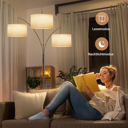 Bogen Stehlampe LED dimmbar Fernbedienung – Beige Stoffschirm
