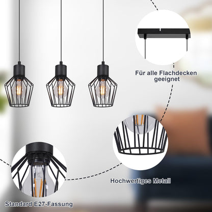 Lichtmaler Pendelleuchte 3-flammig, Hängeleuchte Metall schwarz E27