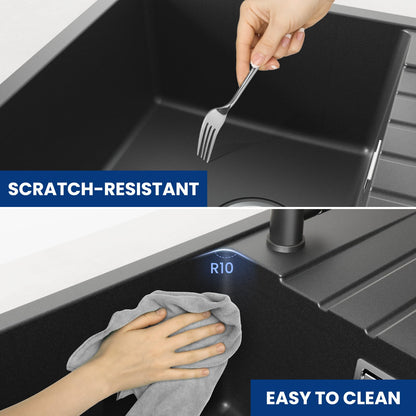 CECIPA Granit Küchenspüle Schwarz – 65x45 cm Einbauspüle