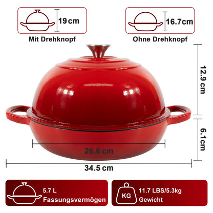 Gusseisen Brotbacktopf Emaille Dutch Oven – 5,7L Rot