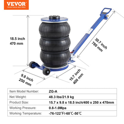 VEVOR Airbag-Wagenheber pneumatisch 5 t Hubhöhe 140–470 mm