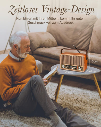 PRUNUS J-120 Retro Radio mit Bluetooth, AM/FM/SW Kofferradio mit Akku