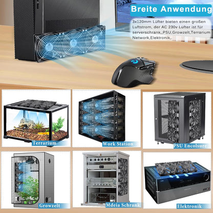 GDSTIME 3x 120mm Gehäuselüfter Set 230V - Einstellbare Geschwindigkeit