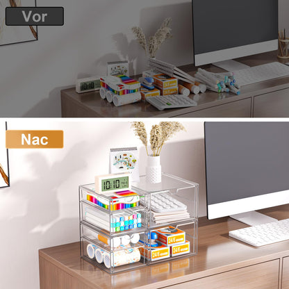 StowBin Schubladen-Organizer 4er-Set, 16 Schubladen, transparent