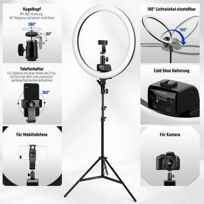 NEEWER Ringlicht SRP18-2,4G 18 Zoll LED, 2,4G Steuerung – Schwarz