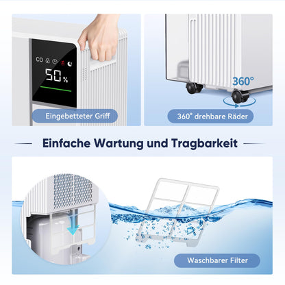 Fwoueot Luftentfeuchter elektrisch mit Kompressor, 16 l/24 h bis 45 m²