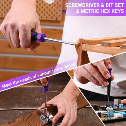 DEKO Werkzeugkoffer DKMT126, 126-teilig, 8V Akkuschrauber, violett