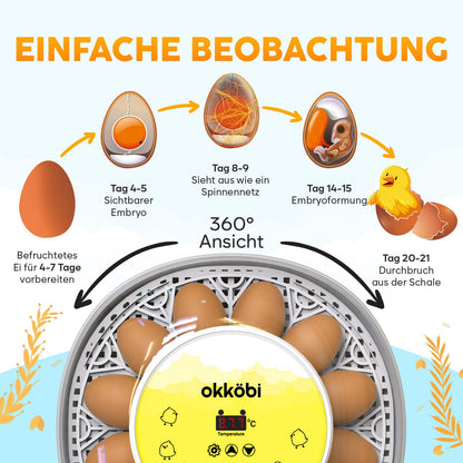 EggPro Brutautomat Vollautomatisch 12-24 Eier – Weiss-Gelb