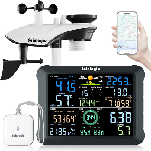 Sainlogic Smart Wetterstation WLAN SA9PLUS mit Regenmesser, 8,5-Zoll-Display und Aussensensor