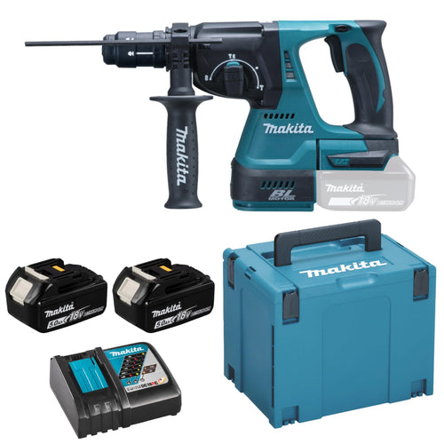 Makita DHR243RTJ Akku-Kombihammer SDS-Plus 18V Kit: Blau-schwarzer Kombihammer, SDS-Plus, für kabelloses Bohren/Meißeln in Beton.