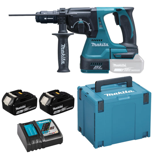 Makita DHR243RTJ Akku-Kombihammer SDS-Plus 18V Kit: Blau-schwarzer Kombihammer, SDS-Plus, für kabelloses Bohren/Meißeln in Beton.