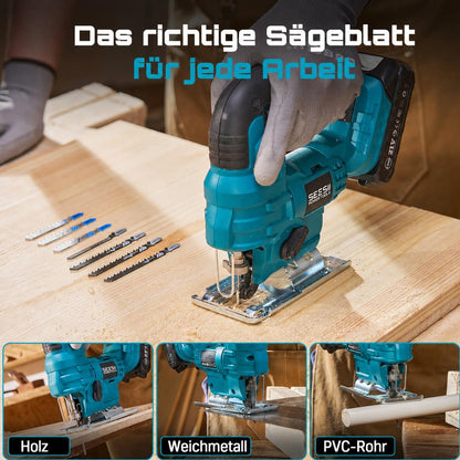 Seesii Akku-Stichsäge JS01 21V mit 2 Akkus und 9 Sägeblättern