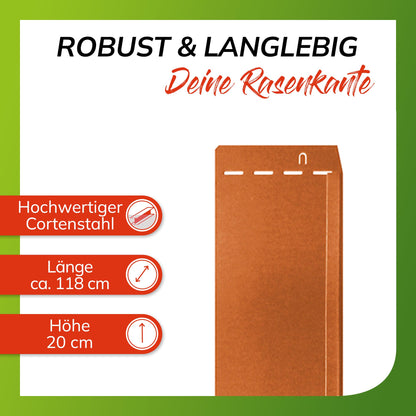 bellissa Rasenkante Cortenstahl 118x20cm – Beeteinfassung 17,25m