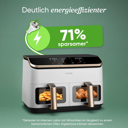 COSORI Airfryer Heissluftfritteuse – 2 Kammern, Sichtfenster, schwarz-weiss