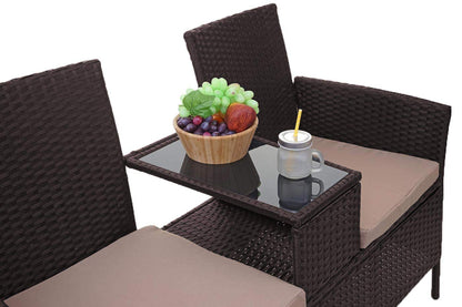 Mendler Poly-Rattan Sitzbank mit Tisch HWC-E24 132cm – Braun