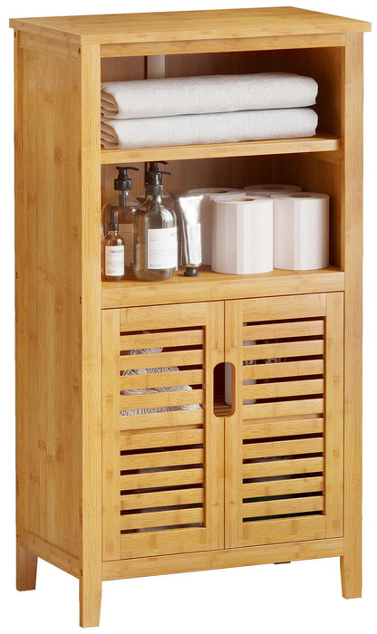 VIAGDO Badschrank Bambus – 2 Lamellentüren Schrank, 50 cm