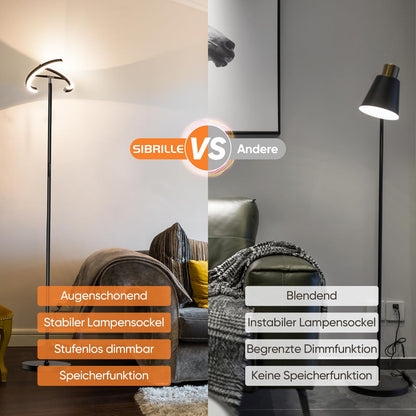 SIBRILLE LED Deckenfluter Dimmbar Schwarz – Leselampe m. Fernbedienung