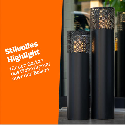 BENTSON Windlichtsäule Design I Schwarz – 2er Set 95+75cm