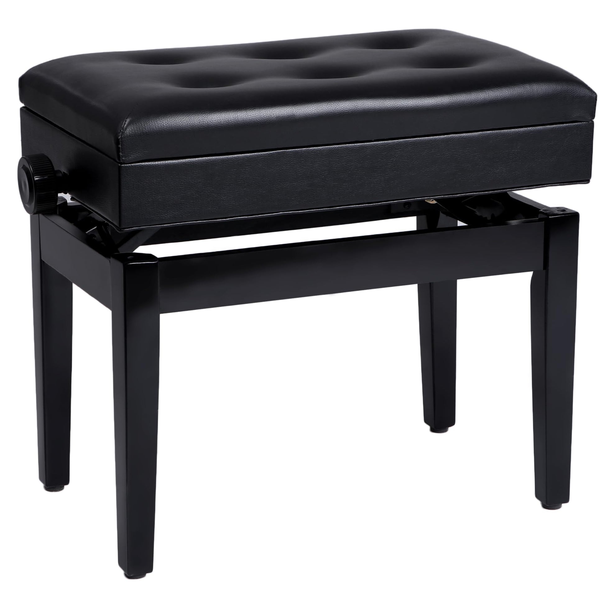 SONGMICS Klavierhocker LPB57H höhenverstellbar, Stauraum - Schwarz. Rechteckiger, schwarz gepolsterter Sitz mit Notenfach.