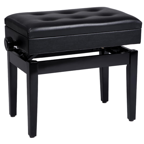 SONGMICS Klavierhocker LPB57H höhenverstellbar, Stauraum - Schwarz. Rechteckiger, schwarz gepolsterter Sitz mit Notenfach.