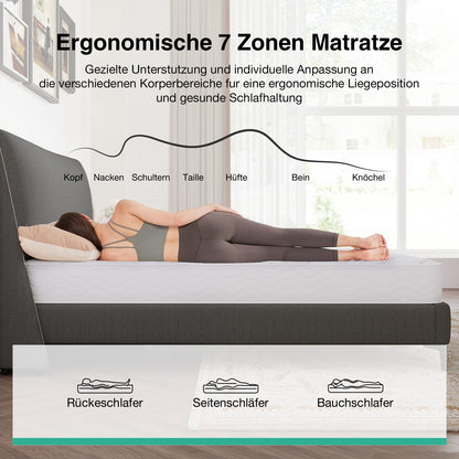 Novilla Taschenfederkernmatratze 90x200 cm, 7-Zonen, H3, 20 cm Höhe