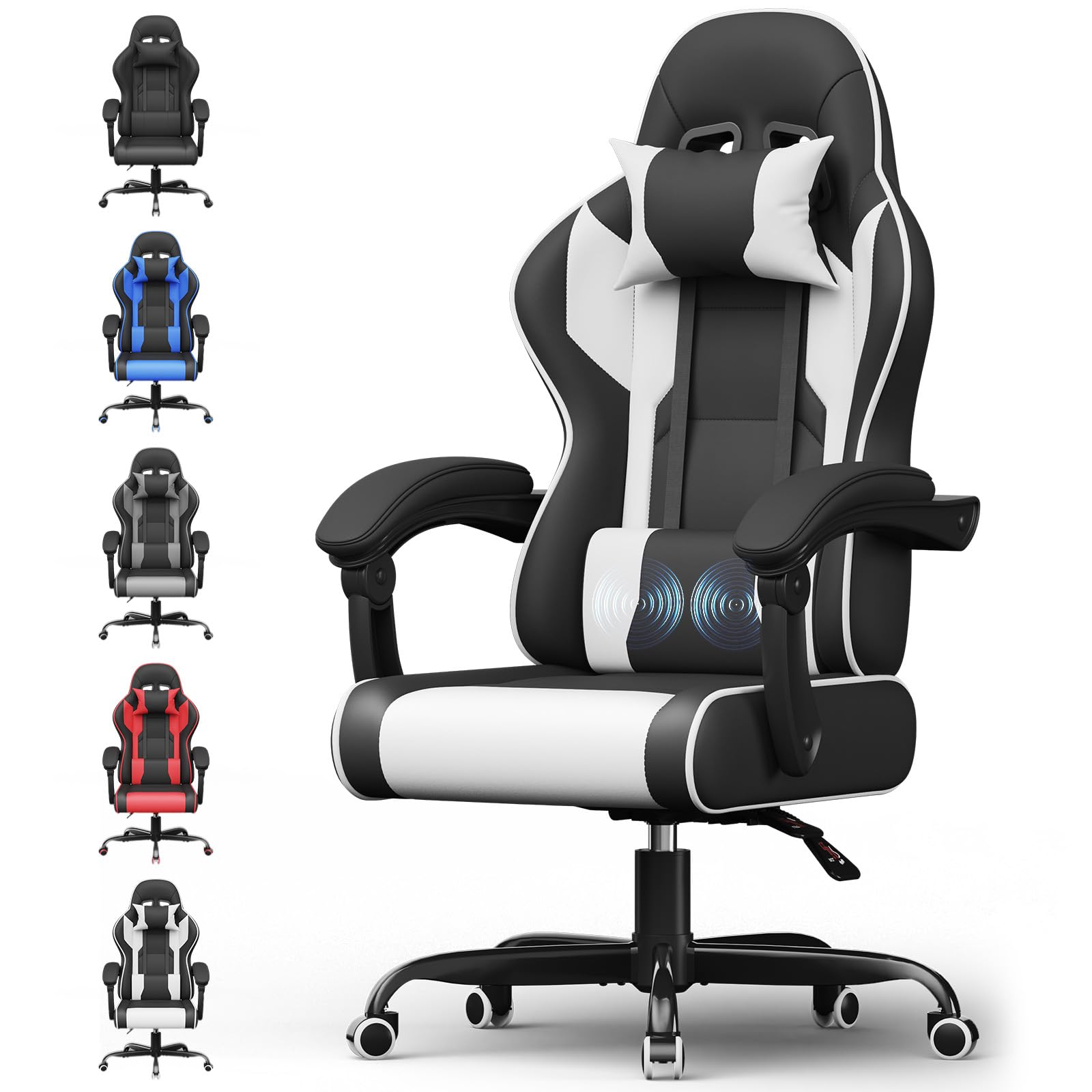 Airfish Ergonomischer Massage Gaming Bürostuhl - Weiss. Weisser, ergonomischer Stuhl mit Massagefunktion für Gaming & Büro.