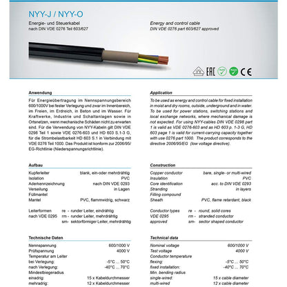 OKSI Erdkabel NYY-J 3x1,5 mm² 25 m Kupfer Elektrokabel Schwarz