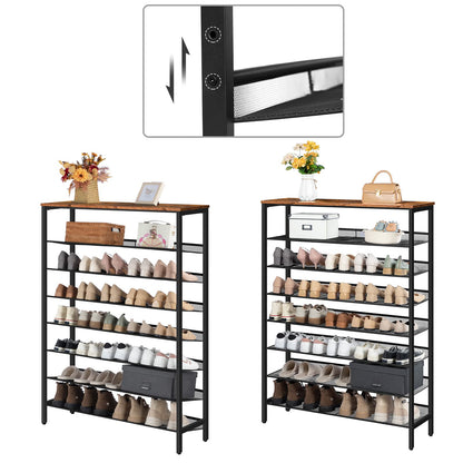 HOOBRO 8-stöckiges Schuhregal schmal EBF118XJ01 Dunkelbraun-Schwarz