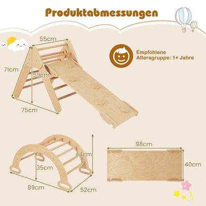 COSTWAY Kletterdreieck 4-in-1 Klettergerüst Indoor - Holzfarbe