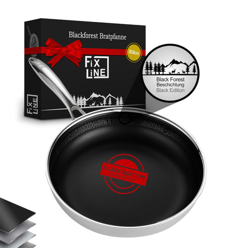 FIXLINE® BLACK FOREST Bratpfanne 28cm – Induktion Antihaft, runde schwarze Pfanne zum Braten und Schmoren von Speisen.
