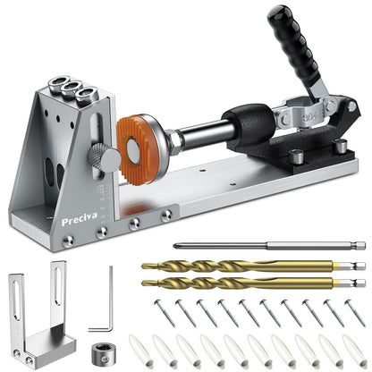 Preciva Schrägloch Positionierer 15 Grad - 2x 9.5mm Bohrer, Aluminium-Jig mit Bohrführungen. Für präzise 15-Grad-Schrägbohrungen in Holz.