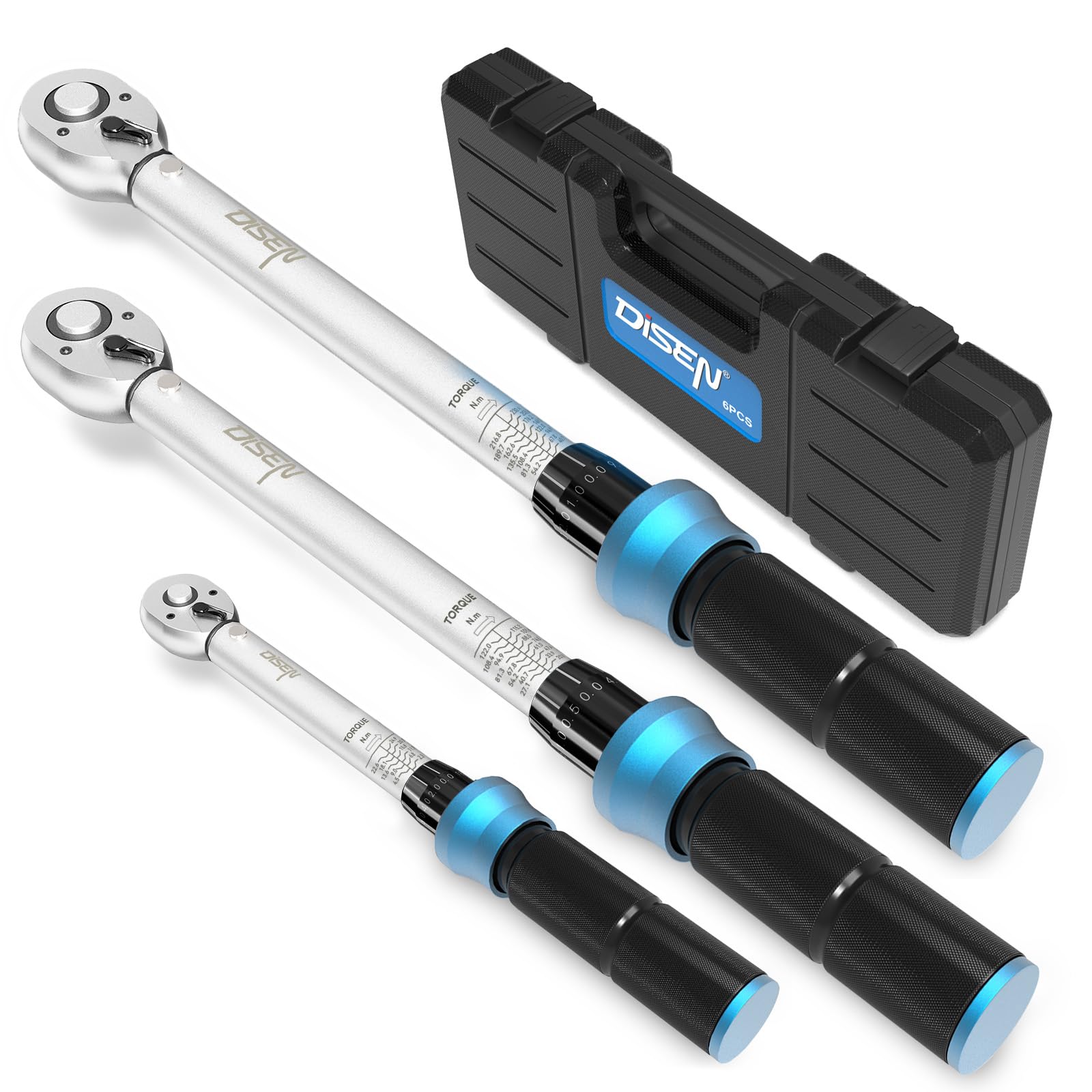 DISEN Drehmomentschlüssel Set 3-tlg. Drei Schlüssel mit 1/2", 3/8", 1/4" Antrieben zum präzisen Anziehen von Schrauben am Auto.