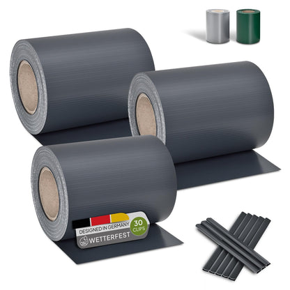 Juskys PVC Sichtschutzstreifen Doppelstab Zaunfolie – Anthrazit 3er Set