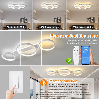 LED Deckenleuchte Ring 3-flammig dimmbar – APP, Weiss 78cm