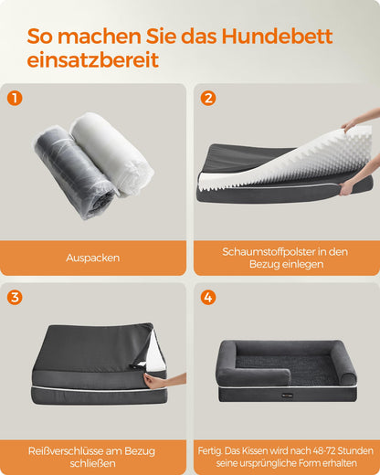 Feandrea Orthopädisches Hundebett, waschbar, 106 x 71 cm, dunkelgrau