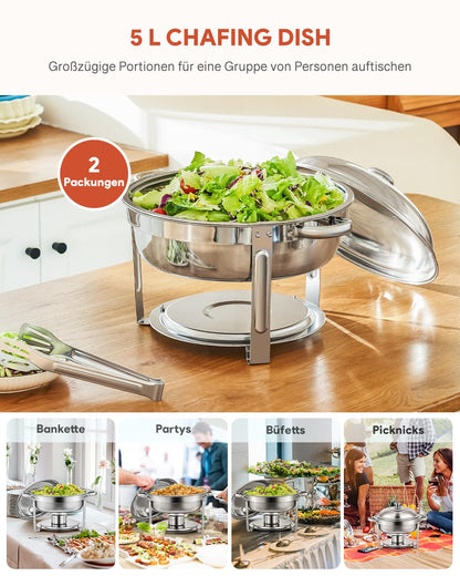 Wilprep Chafing Dish Set Speisenwärmer - 2er Set Rund 5L