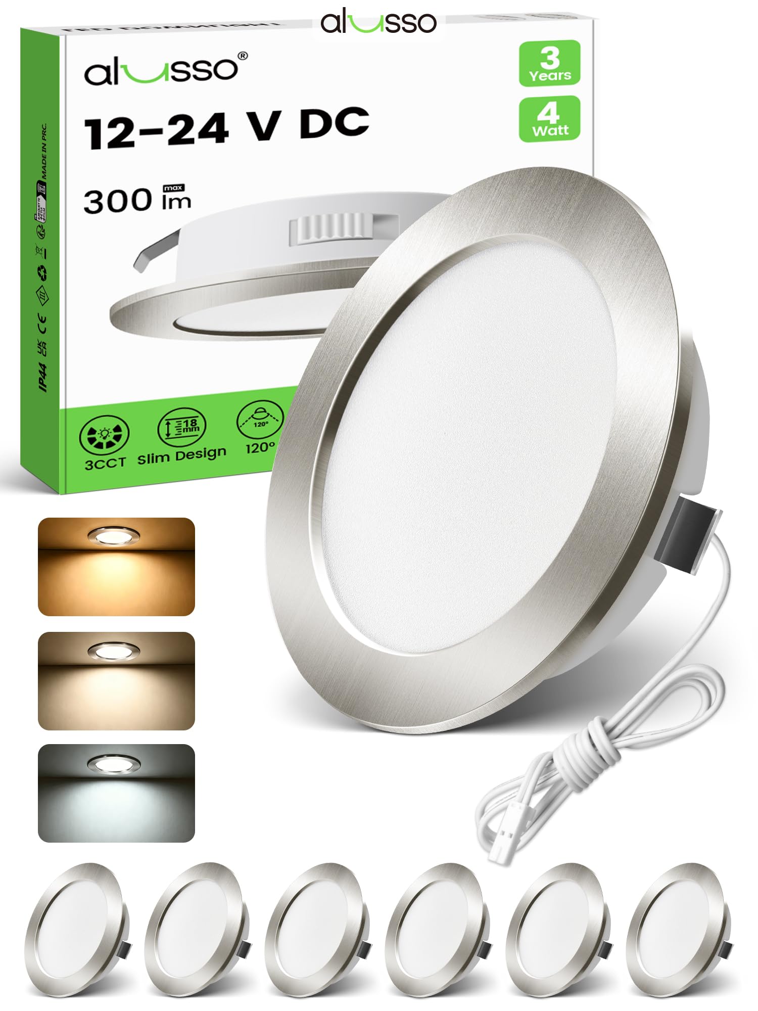 ALUSSO LED Einbaustrahler ST20, 12V, 4W, 3CCT, IP44, 6er Set – flache Bauweise mit nur 14,5 mm Einbauhöhe