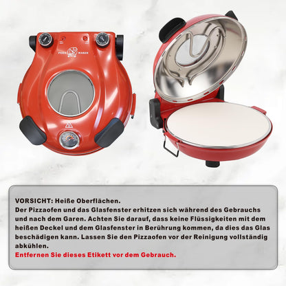 KLAIF Elektro Pizzaofen für Arbeitsplatte mit 31 cm Keramikstein - Rot